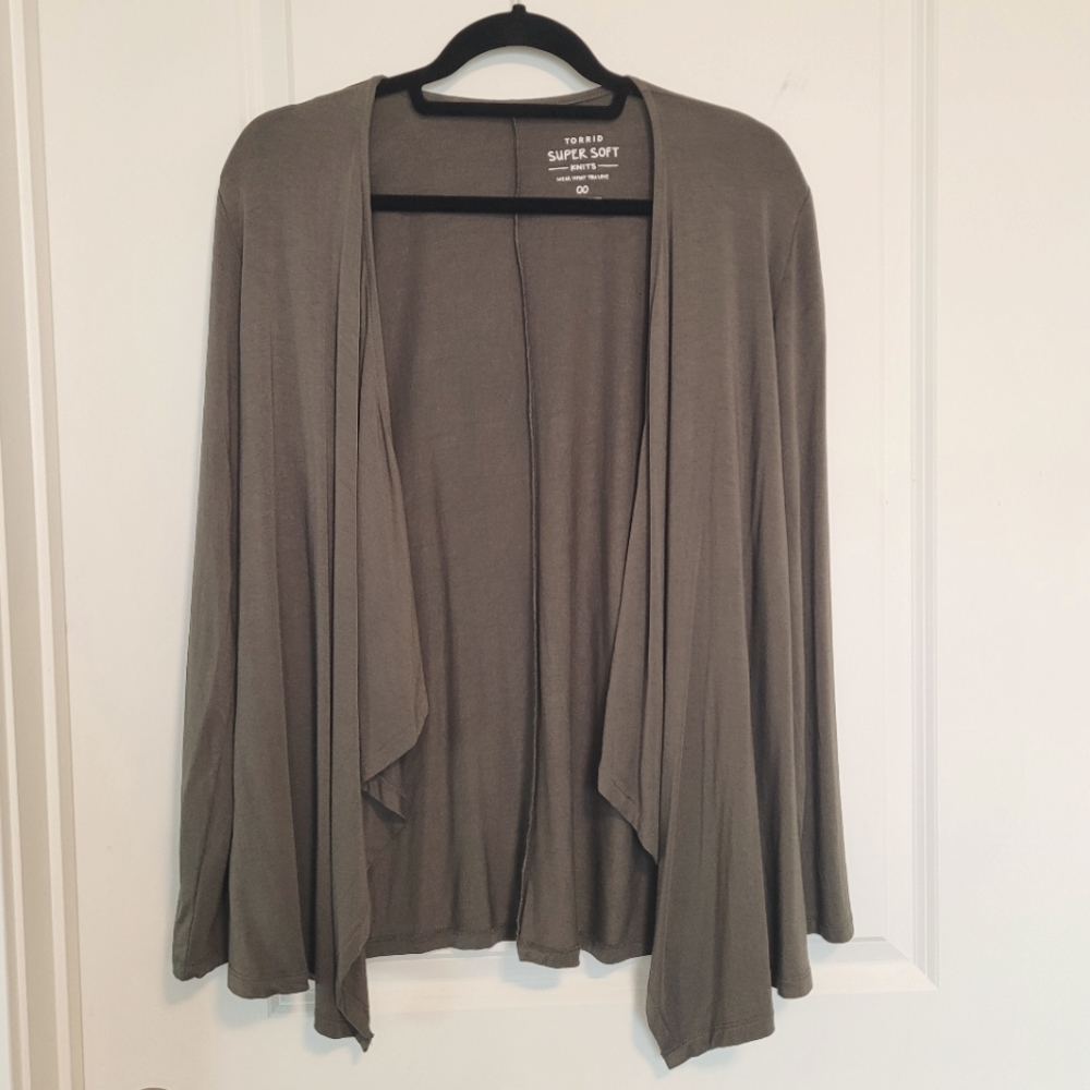 Torrid Super Soft Olive Green Drape Front Cardigan